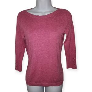 Talbots Pink Cashmer Button ¾ Sleeve Organic Women's Sweater Petite Small